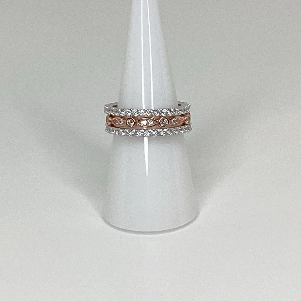 Sizes 4-10, 3 Pc Two Tone .925 Cz Eternity Band Ring Set - Picture 16 of 16